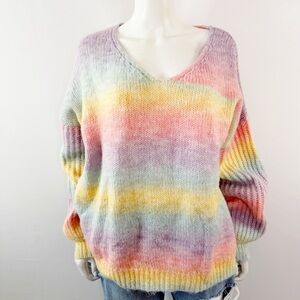 Zoey Reva BRIGHTER DAYS Rainbow Sweater Size L Long Sleeve V-Neck Casual Winter